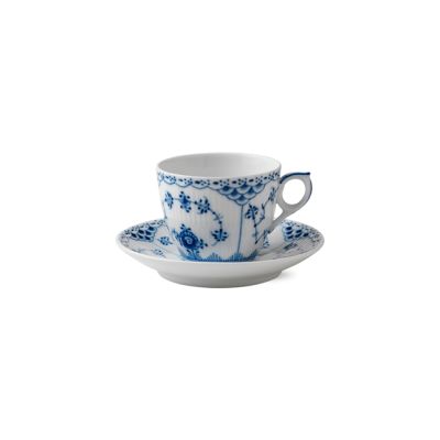 Royal Copenhagen / Blue Fluted Half Lace / set 6 tazze caffè con piattino / porcellana