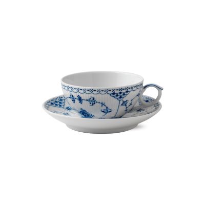 Royal Copenhagen / Blue Fluted Half Lace / set 6 tazze tè con piattino / porcellana