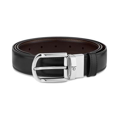 Montblanc / cintura 30 mm reversibile con fibbia ad ardiglione a ferro di cavallo / pelle nera e marrone