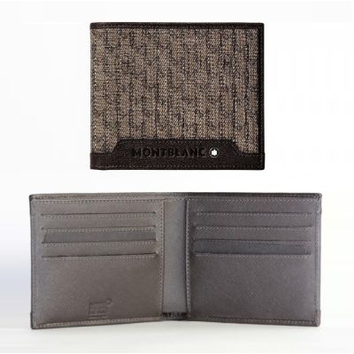 Montblanc / Signature / portafoglio 8 scomparti / tessuto beige e pelle marrone