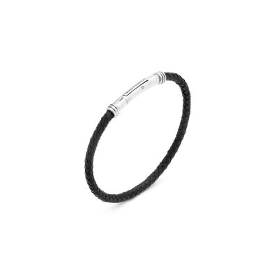 Giovanni Raspini / Uomo / bracciale intrecciato / argento e cuoio nero