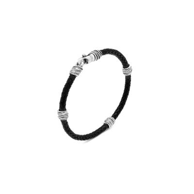 Giovanni Raspini / Uomo / bracciale fili / argento e cuoio nero