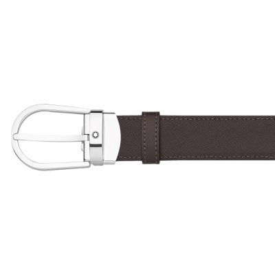 Montblanc / cintura 30 mm reversibile con fibbia ad ardiglione a ferro di cavallo / pelle nera e marrone
