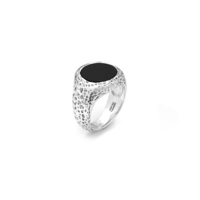 Giovanni Raspini / Uomo / anello martellato tondo grande / argento e onice
