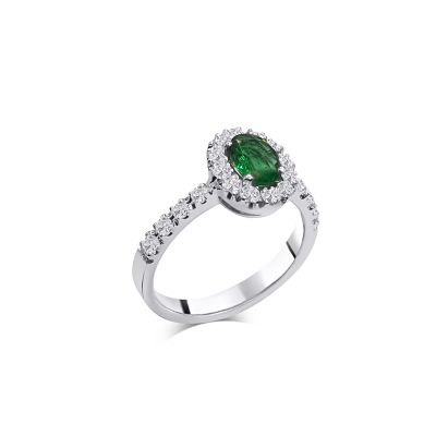 Crivelli / anello / oro bianco, diamanti e smeraldo ovale 