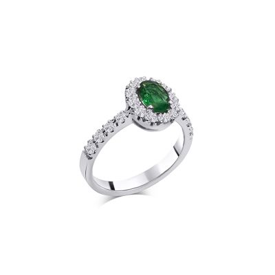 Crivelli / anello / oro bianco, diamanti e smeraldo ovale 