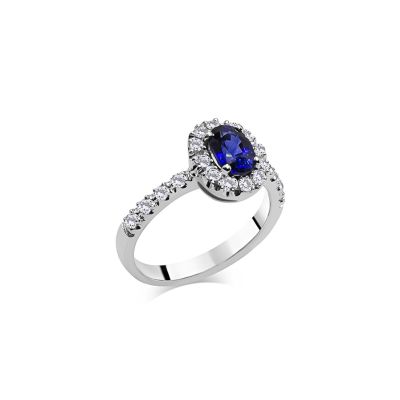 Crivelli / anello / oro bianco, diamanti e zaffiro ovale