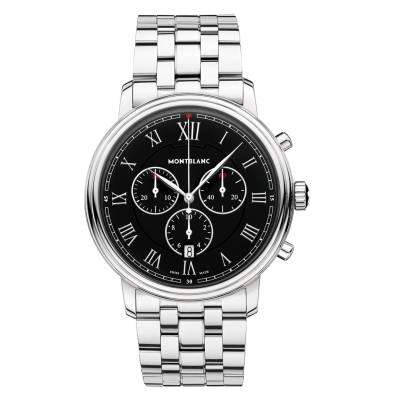 Montblanc Tradition Chronograph / orologio uomo / quadrante nero / cassa e bracciale acciaio 