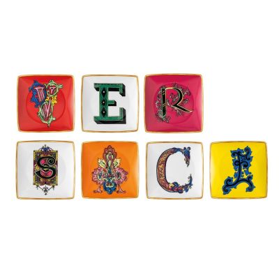 Rosenthal – Versace / Holiday Alphabet / set 7 coppette quadrate piane 12 cm / porcellana