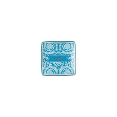 Rosenthal – Versace / Barocco Teal / coppetta quadra piana 12 cm / porcellana / bianco, azzurro, celeste