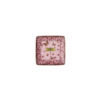 Rosenthal – Versace / Le Jardin de Versace / coppetta quadra piana 12 cm / porcellana / rosa e dorato / EDIZIONE LIMITATA