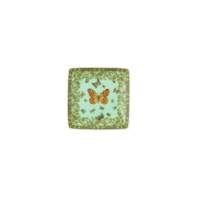 Rosenthal – Versace / Le Jardin de Versace / coppetta quadra piana 12 cm / porcellana / verde e arancione / EDIZIONE LIMITATA