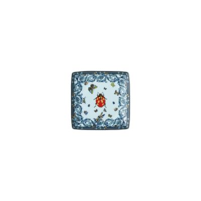 Rosenthal – Versace / Le Jardin de Versace / coppetta quadra piana 12 cm / porcellana / celeste, blu, verde e rosso / EDIZIONE LIMITATA