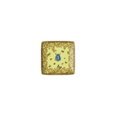Rosenthal – Versace / Le Jardin de Versace / coppetta quadra piana 12 cm / porcellana / giallo, dorato e blu / EDIZIONE LIMITATA