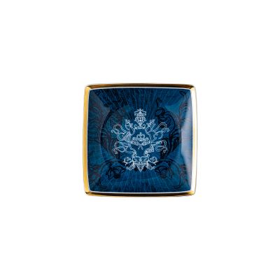 Rosenthal / Heritage Dynasty / coppetta quadrata piana 12 cm / porcellana / blu, bianco, oro