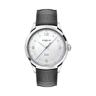 Montblanc Heritage Automatic / orologio uomo / quadrante bianco-argenté / cassa acciaio / cinturino pelle nero, sfumato grigio