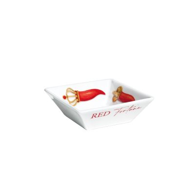Taitù / Red Fortune / coppa quadrata / porcellana / bianca, rossa e dorata