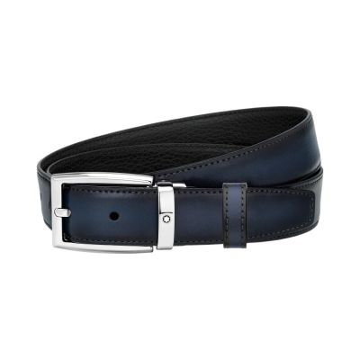 Montblanc / cintura 30 mm con fibbia ad ardiglione / pelle nera e blu