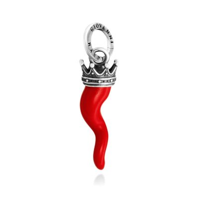 Giovanni Raspini / Charms / ciondolo corno rosso corona piccolo / argento e resina rossa