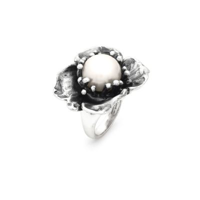 Giovanni Raspini / Floral / anello Magnolia grande / argento con perla