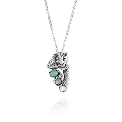 Giovanni Raspini / Animalier / collana con pendente blue jaguar / argento, madreperle doppiate con cristallo di rocca e quarzo