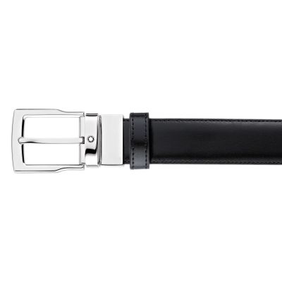 Montblanc / cintura 30 mm reversibile con fibbia rettangolare ad ardiglione / pelle nera e marrone