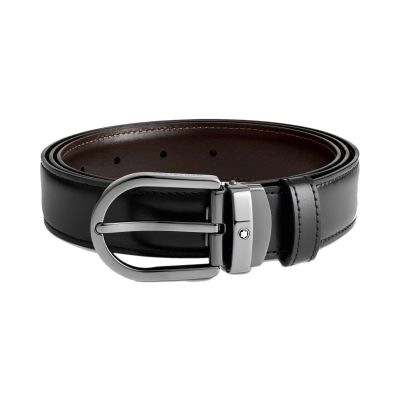 Montblanc / cintura 30 mm reversibile con fibbia ad ardiglione a ferro di cavallo / pelle nera