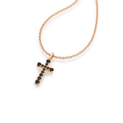 Crivelli / collana con croce / oro rosa e diamanti neri