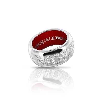 Pasquale Bruni / Amore / anello / oro bianco e diamanti con smalto rosso