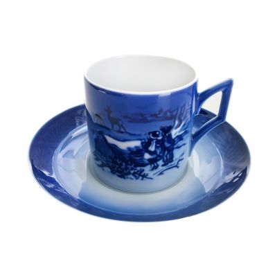 Royal Copenhagen / tazza con piattino 2002 / bianco, blu / porcellana