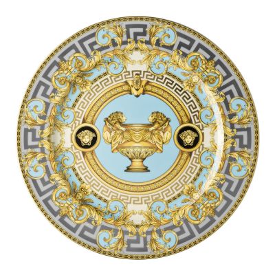 Rosenthal – Versace / Prestige Gala Le Bleu / piatto da parete 30 cm / porcellana / grigio, azzurro, oro