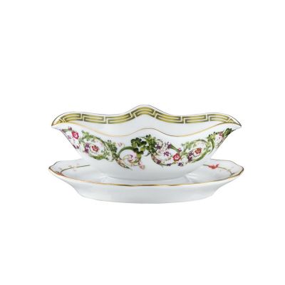 Rosenthal – Versace / Flower Fantasy / salsiera / porcellana / bianco, verde, rosso, viola, giallo, oro
