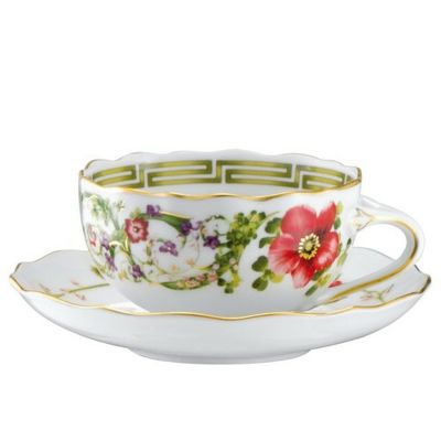 Rosenthal – Versace / Flower Fantasy / tazza thè / porcellana / bianco, verde, rosso, viola, giallo, oro