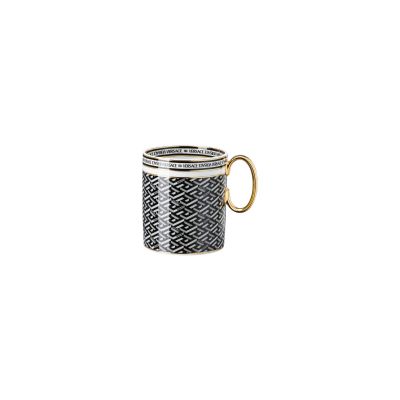 Rosenthal – Versace / La Greca Signature Black / bicchiere con manico / porcellana / nero, bianco, dorato