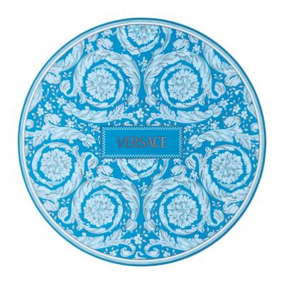 Rosenthal – Versace / Barocco Teal / piatto segnaposto 33 cm / porcellana / bianco, azzurro, celeste