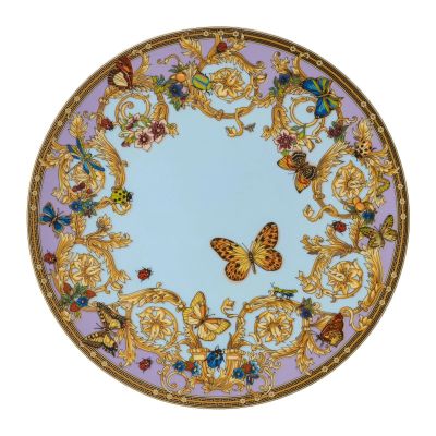Rosenthal – Versace / Le Jardin de Versace / piatto segnaposto 33 cm / porcellana / bianco, rosa, celeste, giallo, rosso