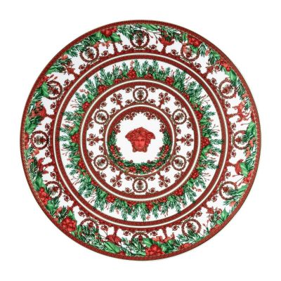 Rosenthal – Versace / I Love Baroque Holiday / piatto di Natale 33 cm / porcellana / bianco, rosso, verde