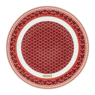 Rosenthal – Versace / La Greca Signature Red / piatto segnaposto 33 cm / porcellana / rosso, bianco, dorato