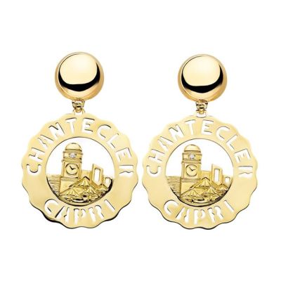 Chantecler / Logo / orecchini grandi con piazzetta / oro giallo e diamanti