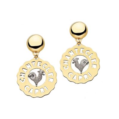 Chantecler / Logo / orecchini medi con gallo / oro giallo e diamanti