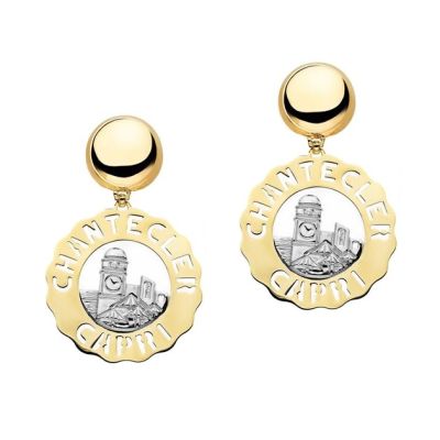 Chantecler / Logo / orecchini medi con piazzetta / oro giallo, oro bianco e diamanti