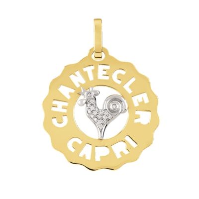 Chantecler / Logo / ciondolo con gallo medio / oro giallo, oro bianco e diamanti