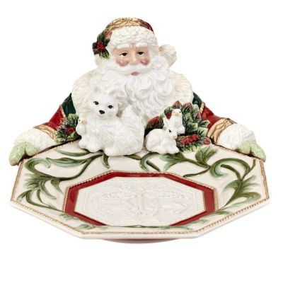 Fitz and Floyd / Woodland Holiday / Centrotavola Babbo Natale / ceramica dipinta a mano