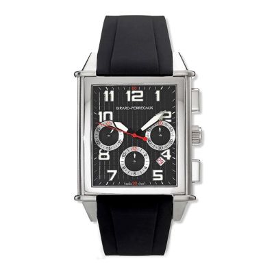 Girard Perregaux Vintage / 1945 Chronograph / orologio uomo / quadrante nero / cassa acciaio / cinturino gomma