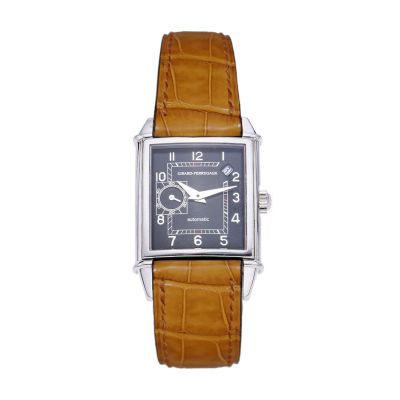 Girard Perregaux Vintage / orologio uomo / quadrante nero / cassa acciaio / cinturino pelle marrone