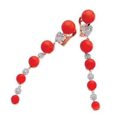 Chantecler / Bon Bon / orecchini lunghi / oro bianco e rosa, diamanti e corallo rosso