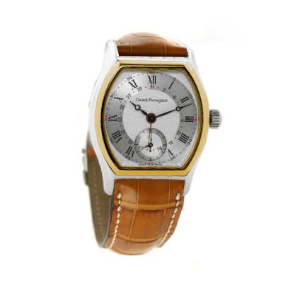 Girard Perregaux Richeville / orologio uomo / quadrante argentato / cassa acciaio e oro / cinturino pelle marrone