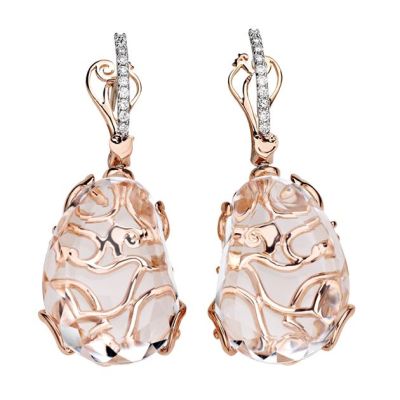 Chantecler / Diamour Folies / orecchini / oro rosa, diamanti e cristallo di rocca 