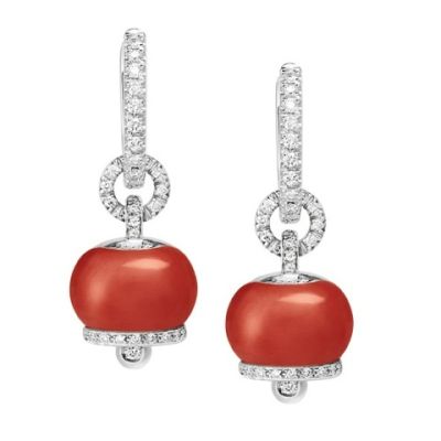Chantecler / Campanelle / orecchini piccoli / oro bianco, diamanti e corallo rosso