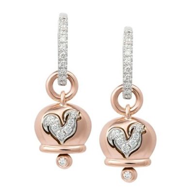 Chantecler / Campanelle / orecchini piccoli / oro rosa, oro bianco e gallo in pavè di diamanti
